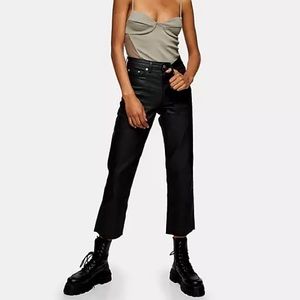 Topshop coated leather moto straight jeans